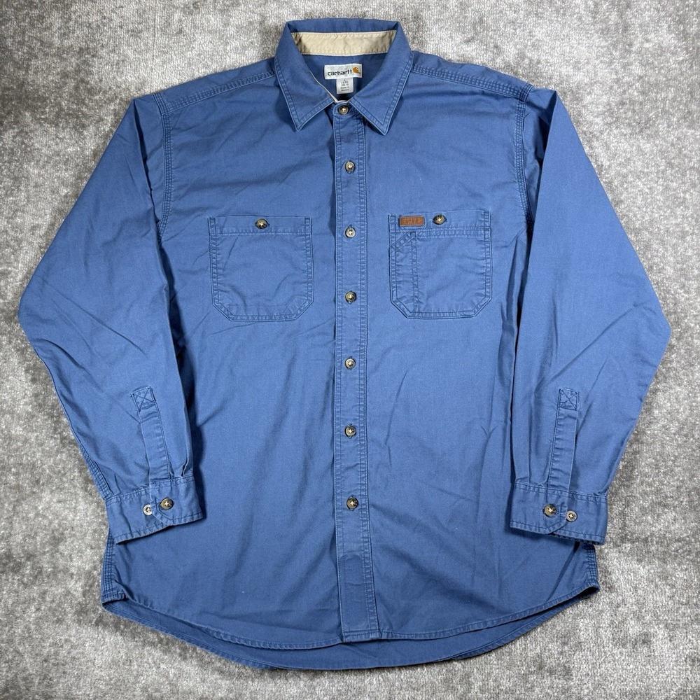 Carhartt Shirt Men's Large Blue Tradesman Long Sleeve Button Up 384-19
